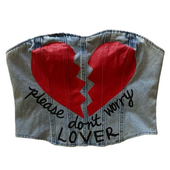 Tops - Y2K Hand Painted Denim Corset Top